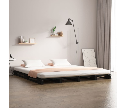 vidaXL Cama de palets de madera maciza de pino negra 120x200 cm