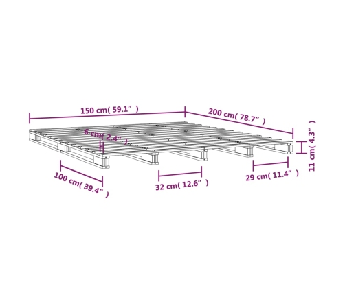 Cama de palets madera maciza de pino King Size 150x200 cm