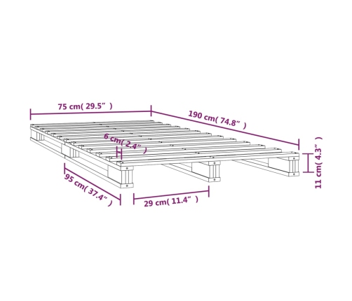 Cama de palets madera maciza pino blanca pequeña 75x190 cm