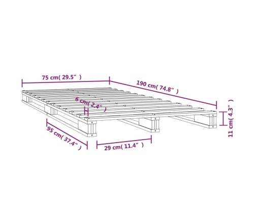 Cama de palets madera maciza pino negra pequeña 75x190 cm