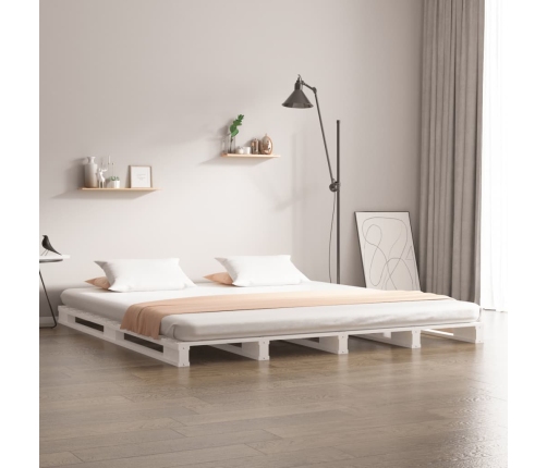 Cama de palets de madera maciza de pino blanca 135x190 cm