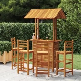 Juego muebles de bar de jardín 5 piezas madera maciza de acacia