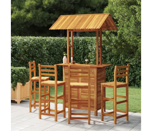 Juego muebles de bar de jardín 5 piezas madera maciza de acacia