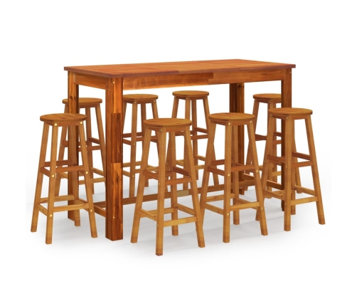 Juego muebles de bar para jardín 9 pzas madera maciza de acacia