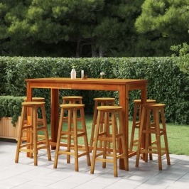 Juego muebles de bar para jardín 9 pzas madera maciza de acacia