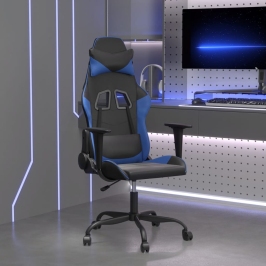 Silla gaming de masaje cuero sintético negro y azul