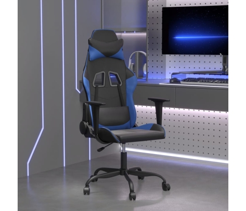 Silla gaming de masaje cuero sintético negro y azul