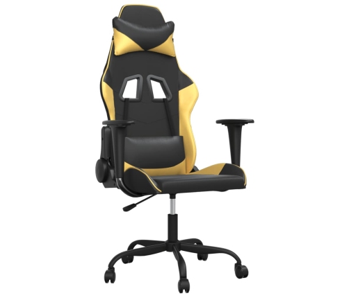 Silla gaming de masaje cuero sintético negro y dorado