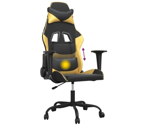 Silla gaming de masaje cuero sintético negro y dorado