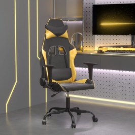 Silla gaming de masaje cuero sintético negro y dorado