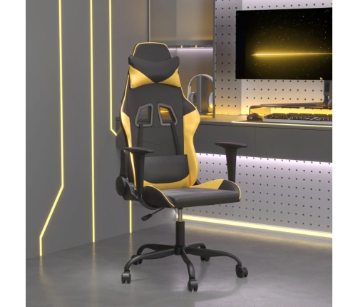 Silla gaming de masaje cuero sintético negro y dorado