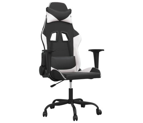 Silla gaming de masaje cuero sintético negro y blanco