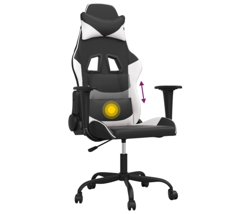 Silla gaming de masaje cuero sintético negro y blanco