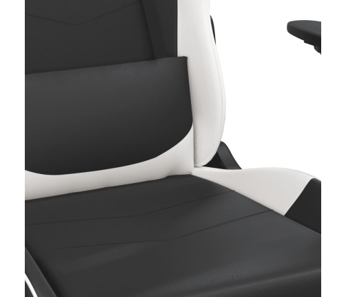 Silla gaming de masaje cuero sintético negro y blanco