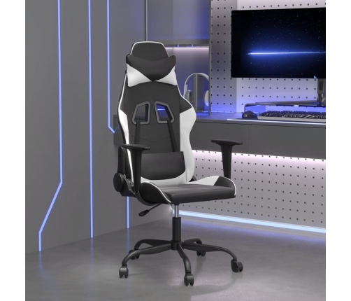 Silla gaming de masaje cuero sintético negro y blanco