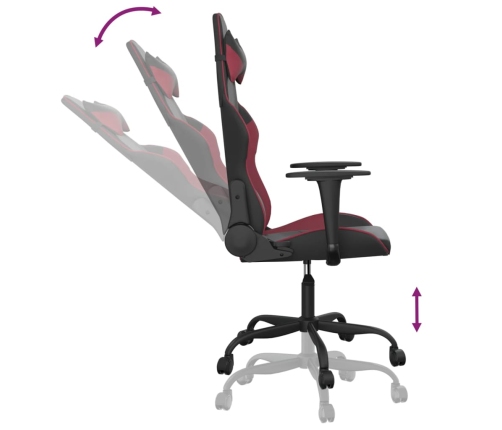 Silla gaming de masaje cuero sintético negro y rojo vino tinto