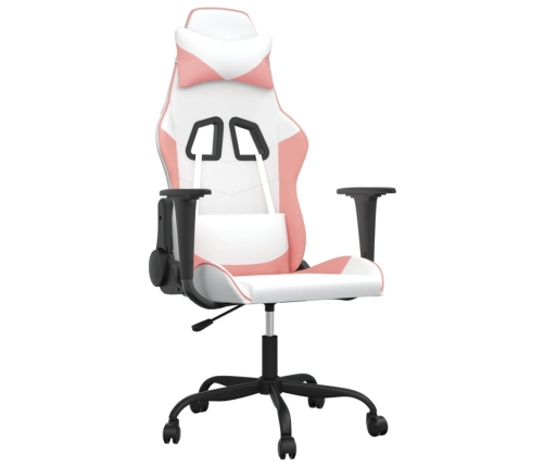 Silla gaming de masaje cuero sintético blanco y rosa