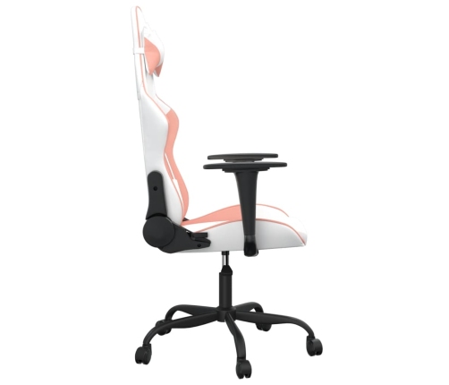 Silla gaming de masaje cuero sintético blanco y rosa