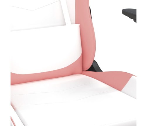 Silla gaming de masaje cuero sintético blanco y rosa