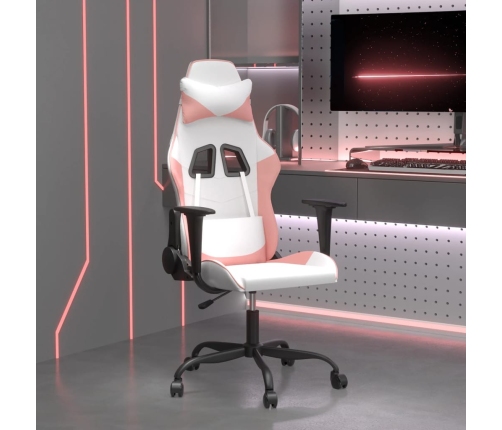 Silla gaming de masaje cuero sintético blanco y rosa