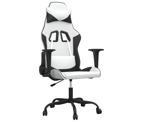 Silla gaming de masaje cuero sintético blanco y negro