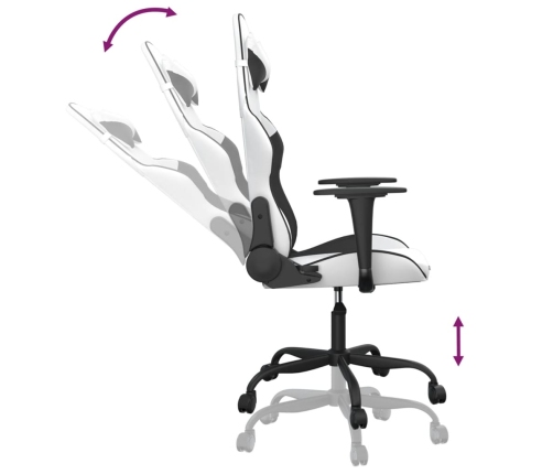 Silla gaming de masaje cuero sintético blanco y negro