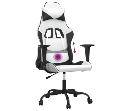 Silla gaming de masaje cuero sintético blanco y negro