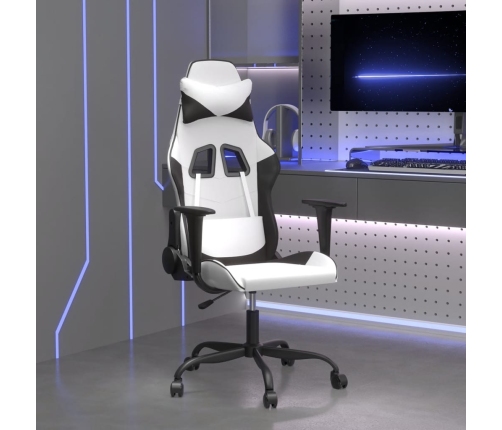 Silla gaming de masaje cuero sintético blanco y negro