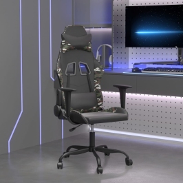 Silla gaming de masaje cuero sintético negro y camuflaje