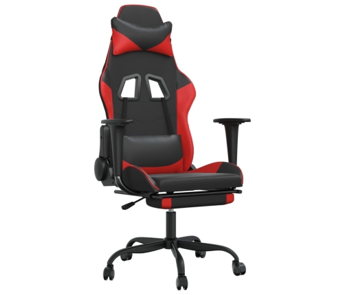 Silla gaming de masaje y reposapiés cuero sintético negro rojo