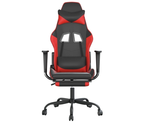 Silla gaming de masaje y reposapiés cuero sintético negro rojo