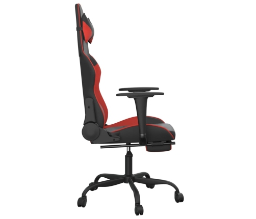 Silla gaming de masaje y reposapiés cuero sintético negro rojo