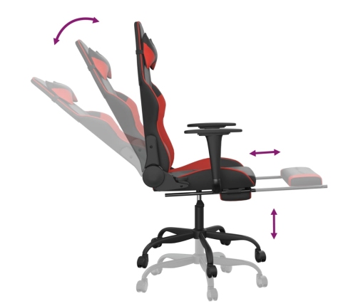 Silla gaming de masaje y reposapiés cuero sintético negro rojo