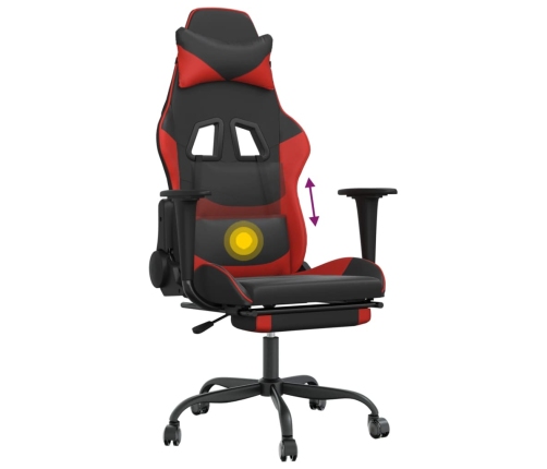 Silla gaming de masaje y reposapiés cuero sintético negro rojo