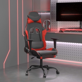 Silla gaming de masaje y reposapiés cuero sintético negro rojo