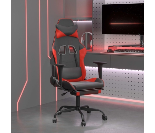 Silla gaming de masaje y reposapiés cuero sintético negro rojo