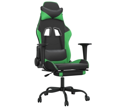 Silla gaming de masaje y reposapiés cuero sintético negro verde