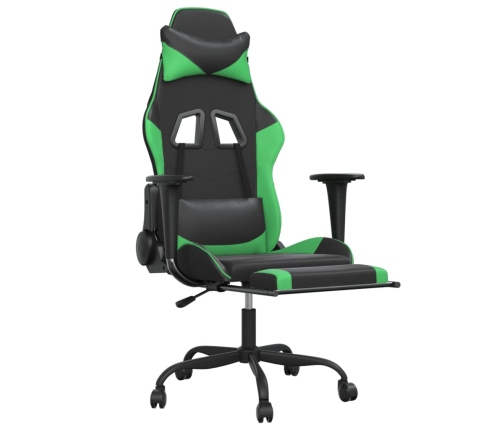 Silla gaming de masaje y reposapiés cuero sintético negro verde