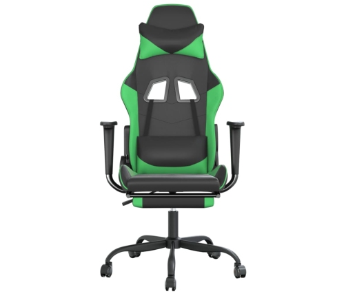 Silla gaming de masaje y reposapiés cuero sintético negro verde