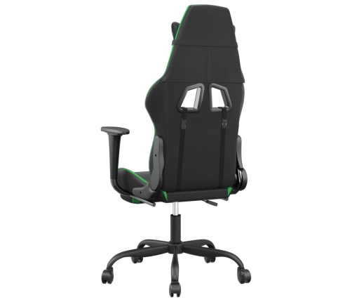 Silla gaming de masaje y reposapiés cuero sintético negro verde