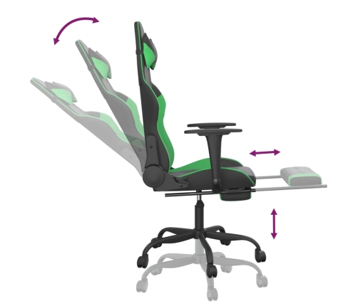 Silla gaming de masaje y reposapiés cuero sintético negro verde