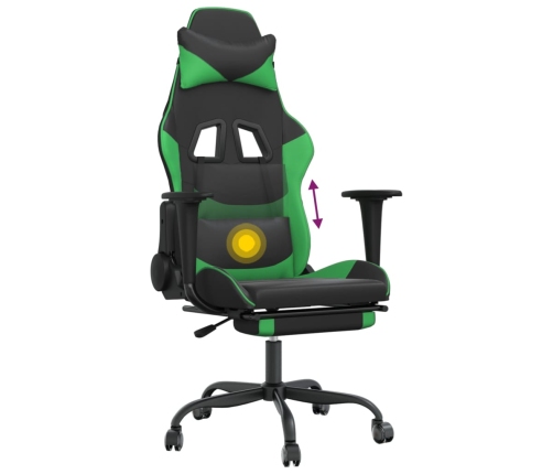 Silla gaming de masaje y reposapiés cuero sintético negro verde