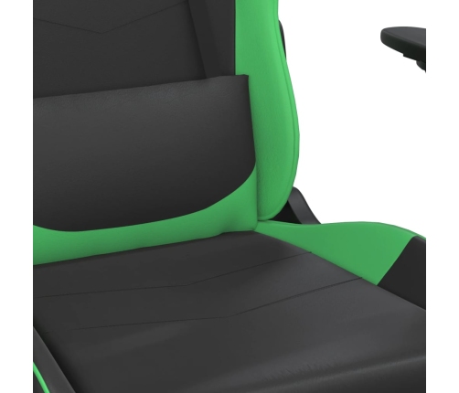 Silla gaming de masaje y reposapiés cuero sintético negro verde