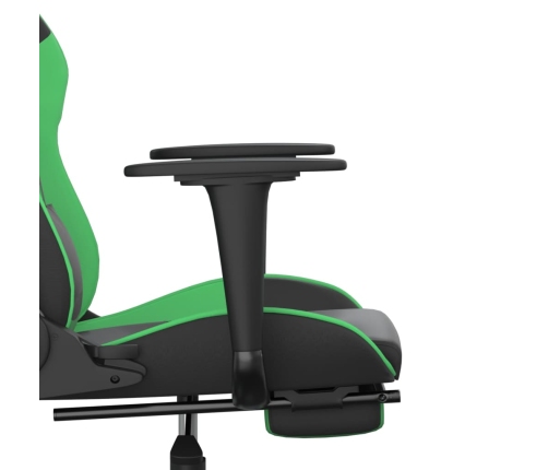 Silla gaming de masaje y reposapiés cuero sintético negro verde