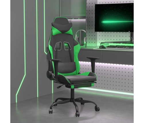 Silla gaming de masaje y reposapiés cuero sintético negro verde