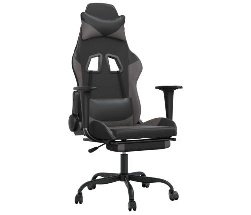 Silla gaming de masaje y reposapiés cuero sintético negro gris