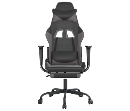 Silla gaming de masaje y reposapiés cuero sintético negro gris