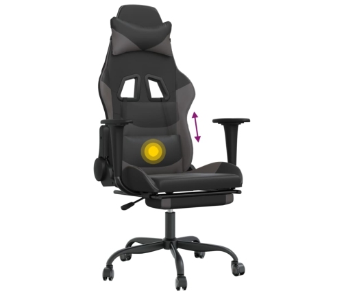 Silla gaming de masaje y reposapiés cuero sintético negro gris