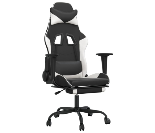 Silla gaming masaje y reposapiés cuero sintético negro blanco