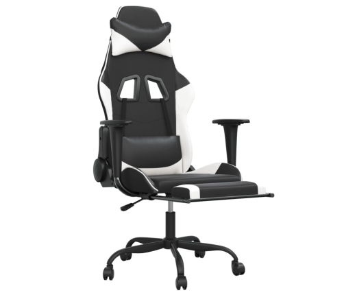 Silla gaming masaje y reposapiés cuero sintético negro blanco